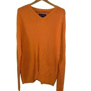 Women's ALAN FLUSSER Orange Cable Knit Sweater V Neck Long Sleeve Cotton SZ XL
